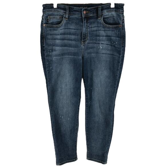 Judy Blue Bleach Splash Boyfriend Fit Jeans High Rise Denim Cuffed Blue 11/30 - Picture 2 of 6